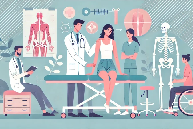DALL·E 2025-01-06 21.14.06 – Flat vector illustration of a medical professional performing a physiotherapy procedure on a patient in a professional setting. Nearby, other medical DALL·E 2025-01-06 21.14.06 - Flat vector illustration of a medical professional performing a physiotherapy procedure on a patient in a professional setting. Nearby, other medical