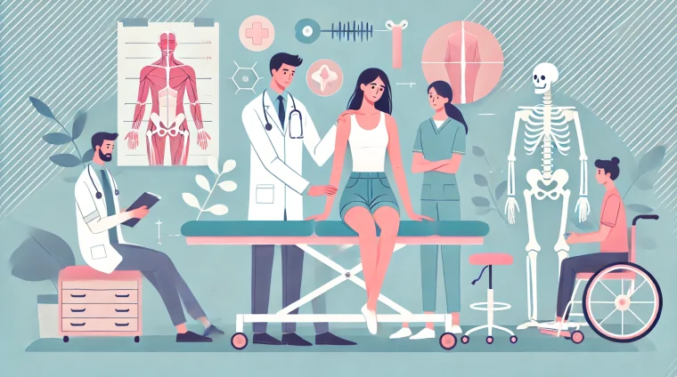 DALL·E 2025-01-06 21.14.06 – Flat vector illustration of a medical professional performing a physiotherapy procedure on a patient in a professional setting. Nearby, other medical DALL·E 2025-01-06 21.14.06 - Flat vector illustration of a medical professional performing a physiotherapy procedure on a patient in a professional setting. Nearby, other medical